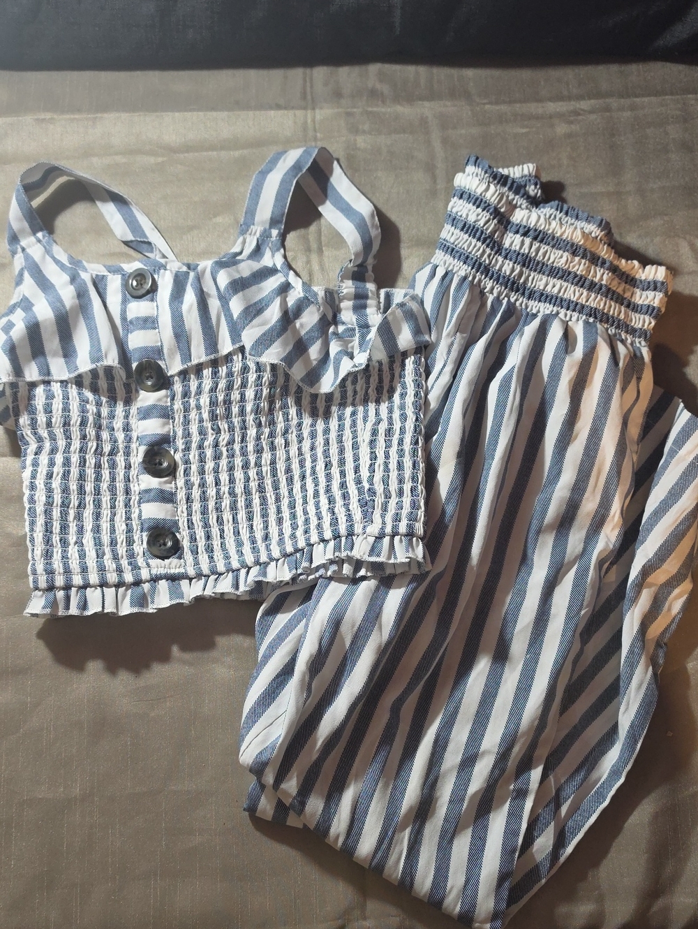 Japna Blue & White Striped Smocked Set
